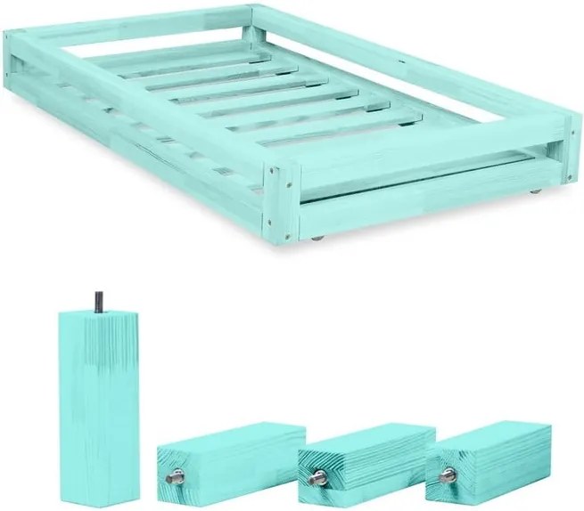 Set sertar pentru pat și 4 picioare înălțătoare, pentru patul Benlemi 90 x 160 cm, albastru