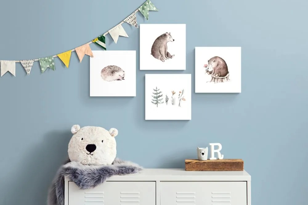 Set tablouri animăluțe de pădure în stilul minimalist