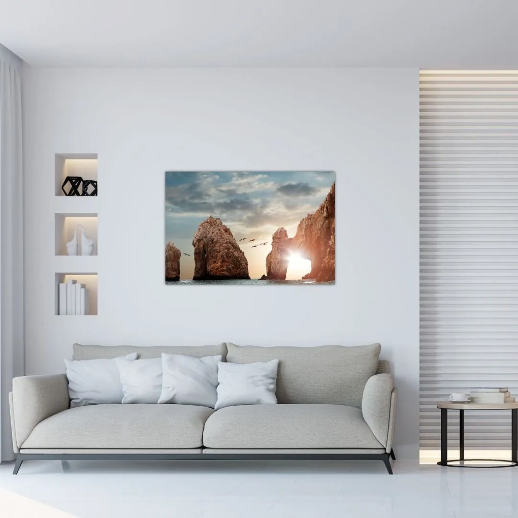 Tablou - Apus de soare peste stânci (90x60 cm)