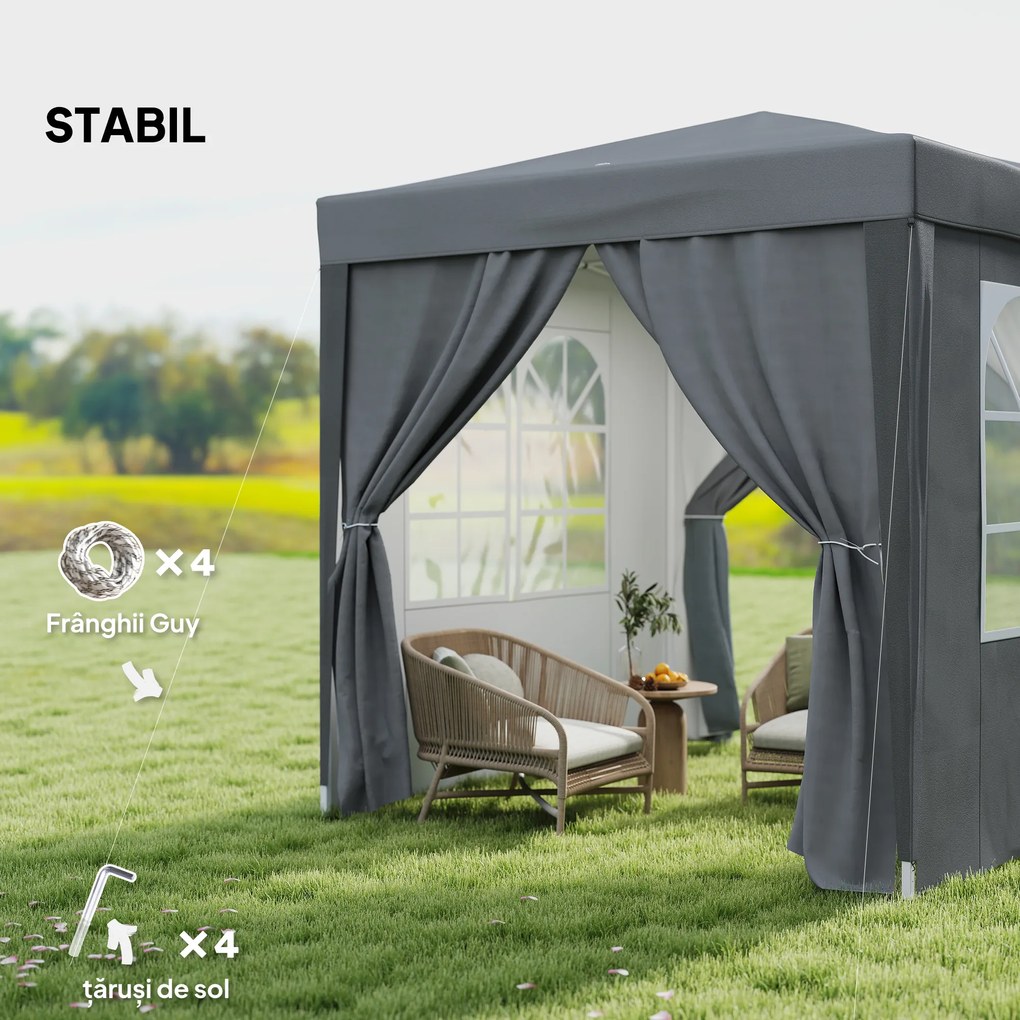 Outsunny Foișor Pliabil 2x2 m Pop Up cu 2 Uși, 2 Ferestre, 4 Pereți Detașabili, Foișor de Exterior cu Husă de Transport din Oțel și Țesătură Oxford, pentru Grădină, Petreceri, Camping, Gri | Aosom Romania