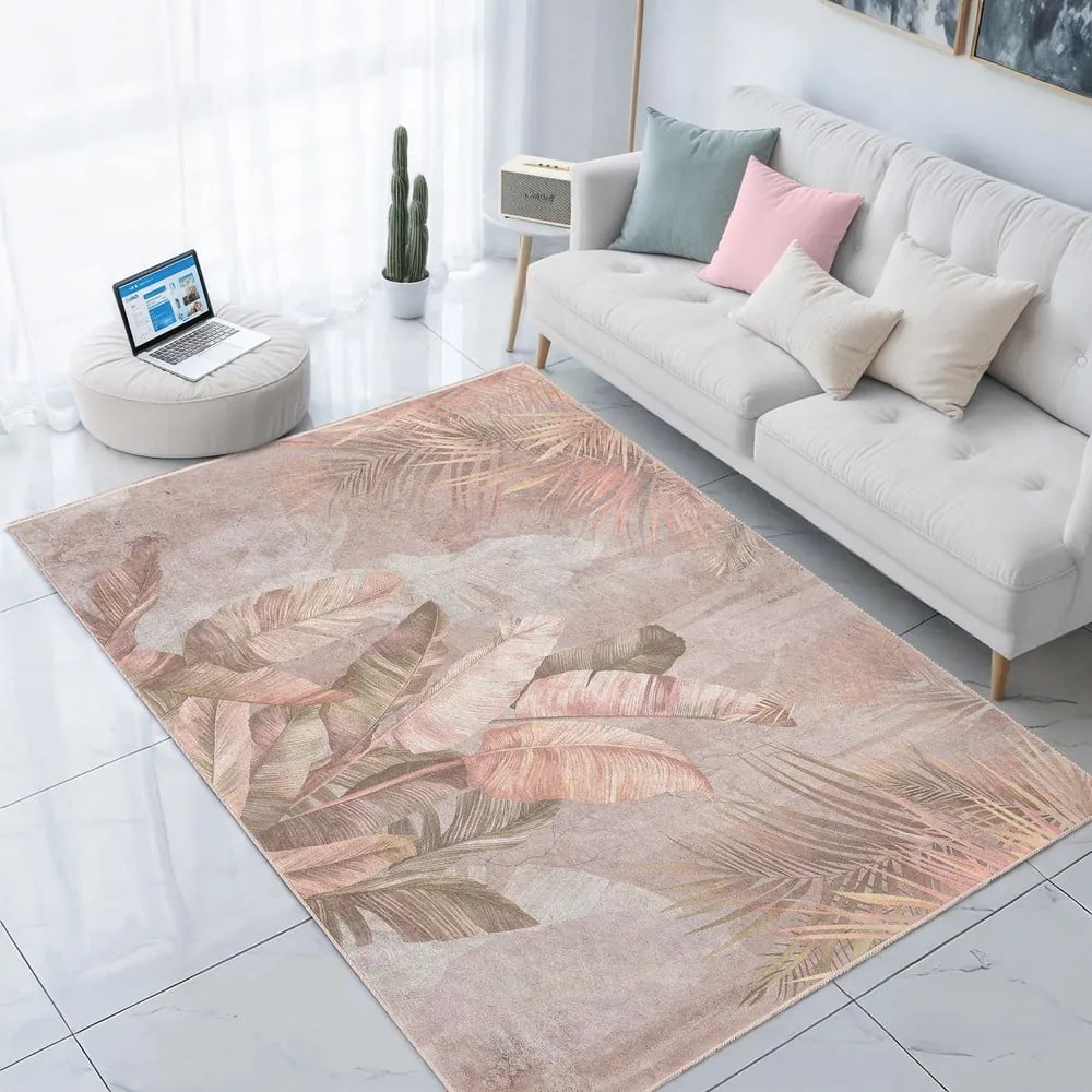 Covor bej lavabil 80x150 cm Dusty Leaves – Mila Home