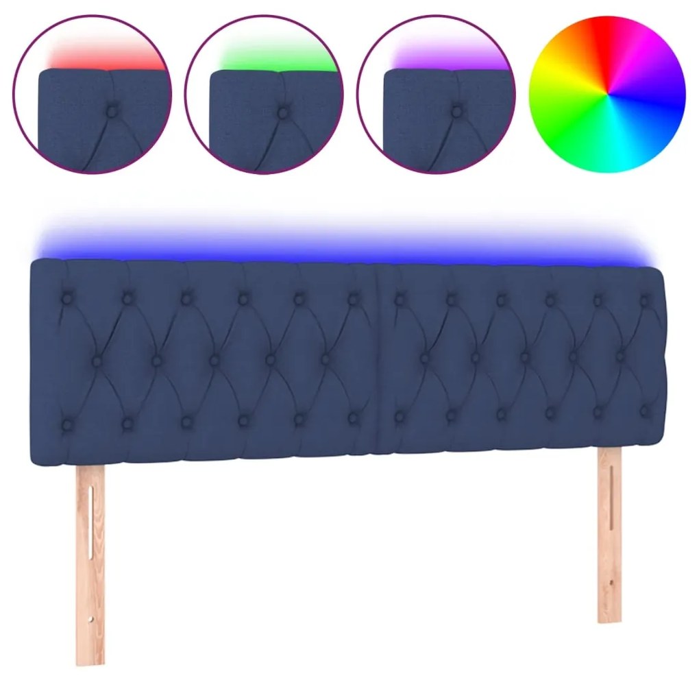 Tablie de pat cu LED, albastru, 160x7x78 88 cm, textil 1, Albastru, 160 x 7 x 78 88 cm