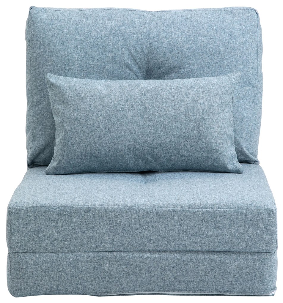 HOMCOM Fotoliu de podea Pat pliant cu saltea pliantă, design 2 în 1, pernă detașabilă, 60 x 80 x 56 cm, Himmelblau | Aosom Romania