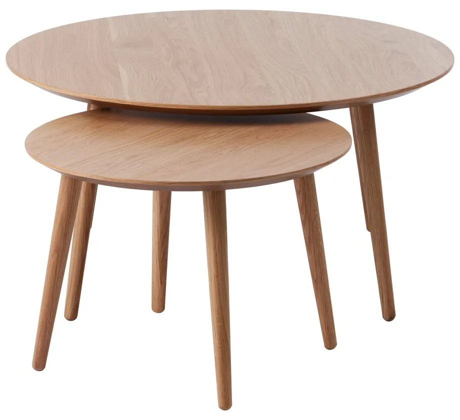 Măsuțe de cafea în culoare naturală 2 buc. rotunde cu aspect de lemn de stejar ø 88 cm Adda – Unique Furniture