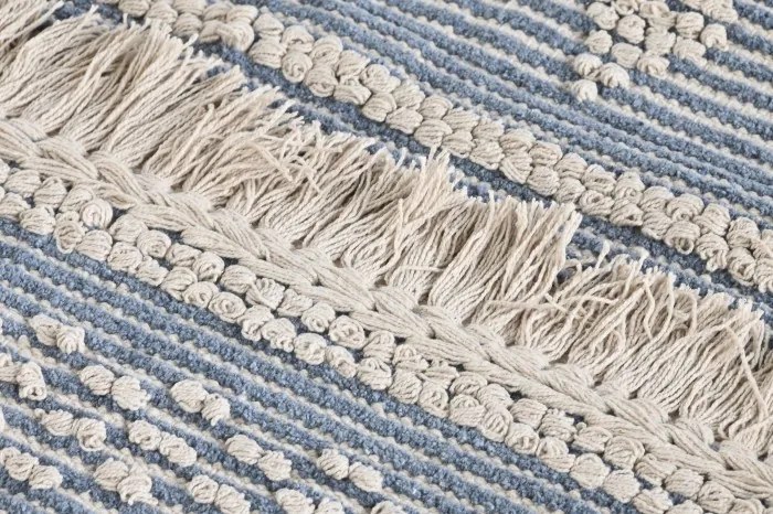 Covor din bumbac țesut manual, albastru și alb, 120 x 180 cm, 1600 gr, „Cotton Carpet Blue"