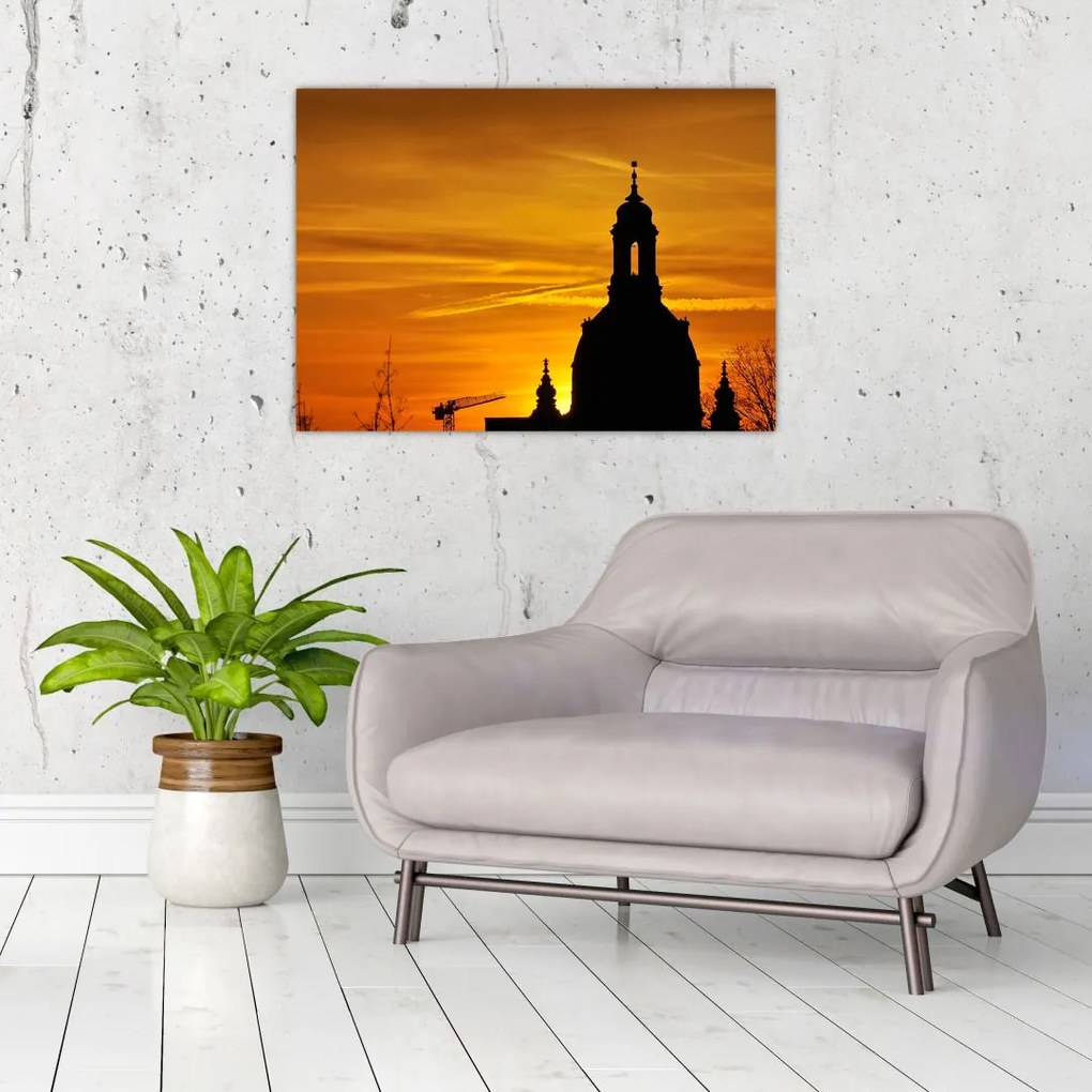 Tablou cu biserică în apus de soare (70x50 cm)