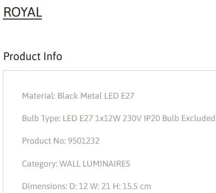 Aplica de perete design decorativ ROYAL negru