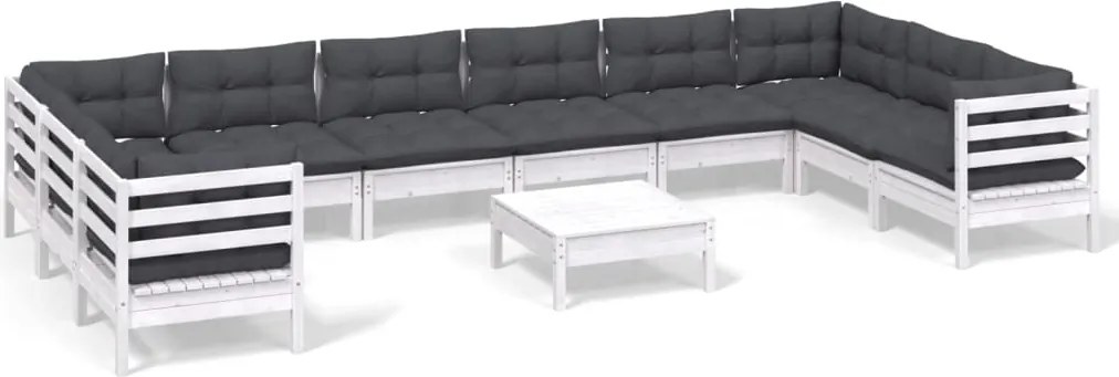 vidaXL Set de șezlonguri de grădină cu perne 11 piese alb lemn de pin