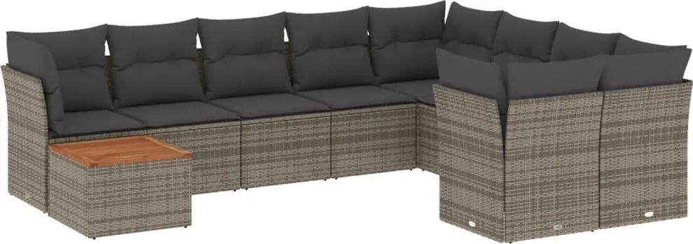 vidaXL Set mobilier de grădină cu perne, 10 piese, gri, poliratan