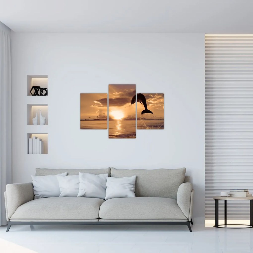 Tablou - Delfin la apus de soare (90x60 cm)
