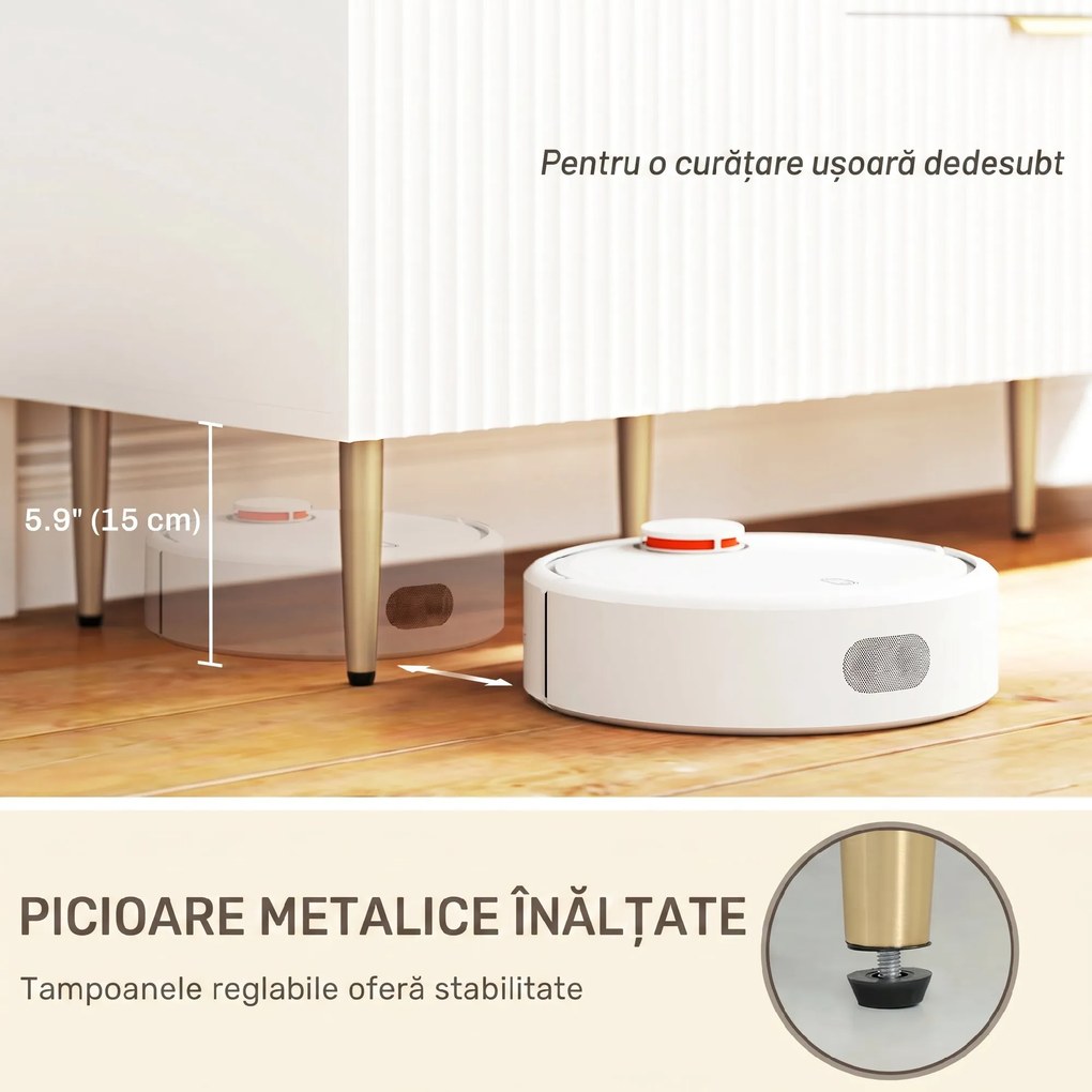 HOMCOM Dulap de Depozitare pentru Bucatarie cu 3 Sertare, Rafturi Reglabile și Picioare Metalice, 120x40x89,5 cm, Alb | Aosom Romania