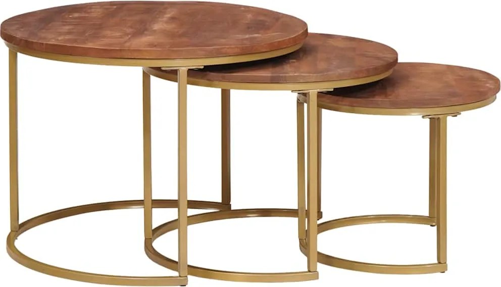 vidaXL Mese de Cafea Nesting 3 pcs Lemn masiv de mango și oțel