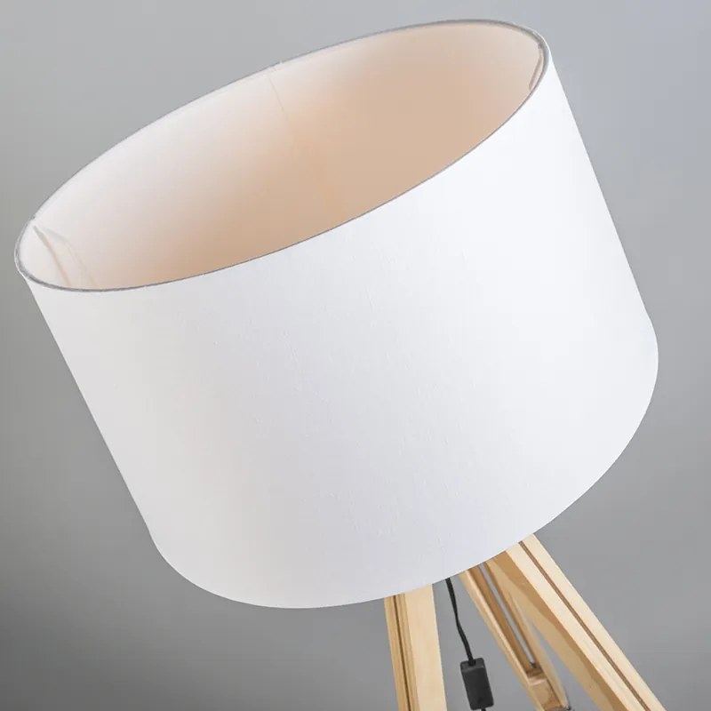 Lampă de podea naturală cu abajur din in alb 45 cm - Tripod