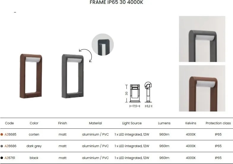 Stalp LED iluminat exterior IP65 FRAME 30 4000K gri