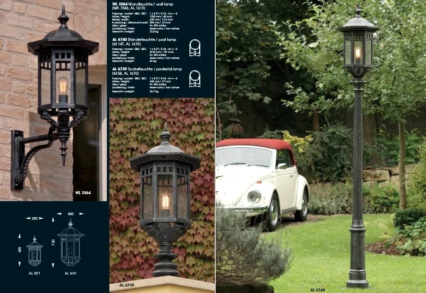 Stalp iluminat exterior din fier forjat, inaltime 94cm, AL 6739
