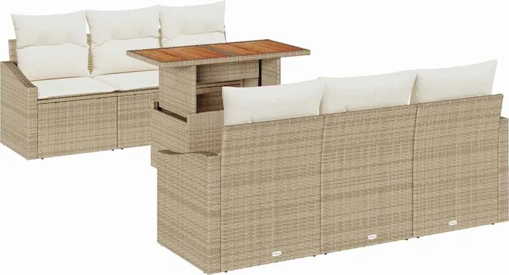 vidaXL Set de canapele pentru grădină 7 pcs Bej Rattan poli