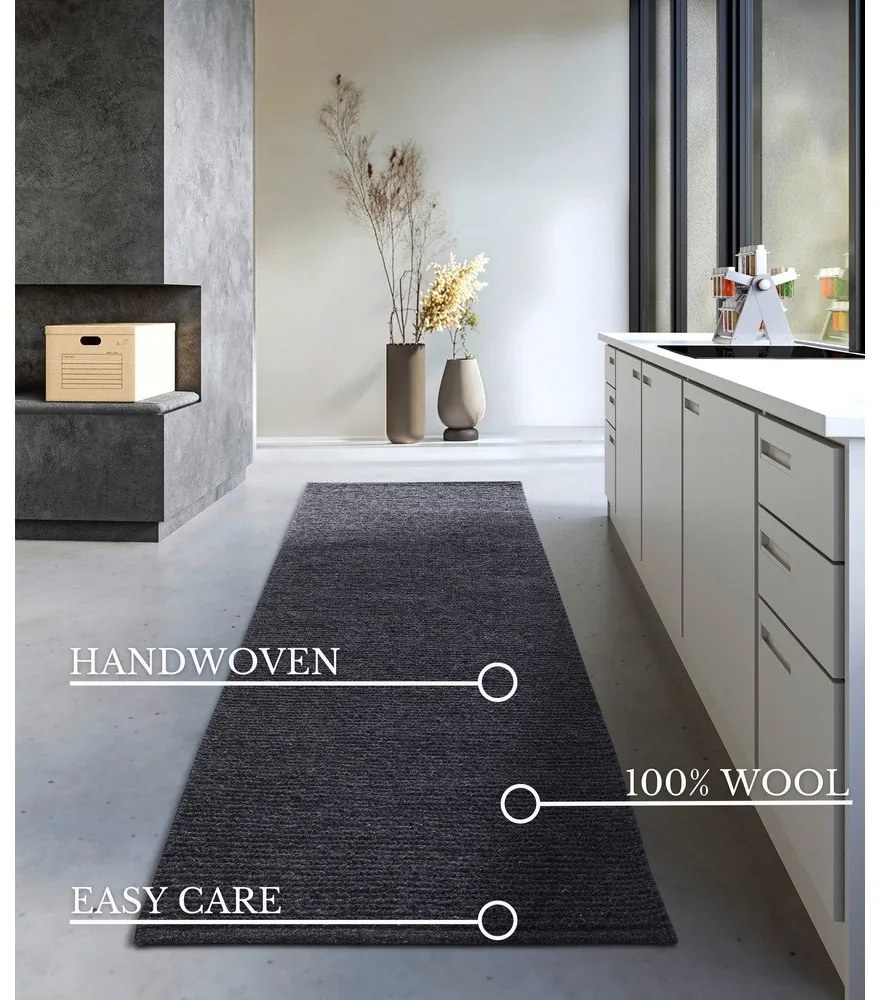 Covor tip traversă gri închis țesut manual din lână 80x200 cm Francois – Villeroy&Boch