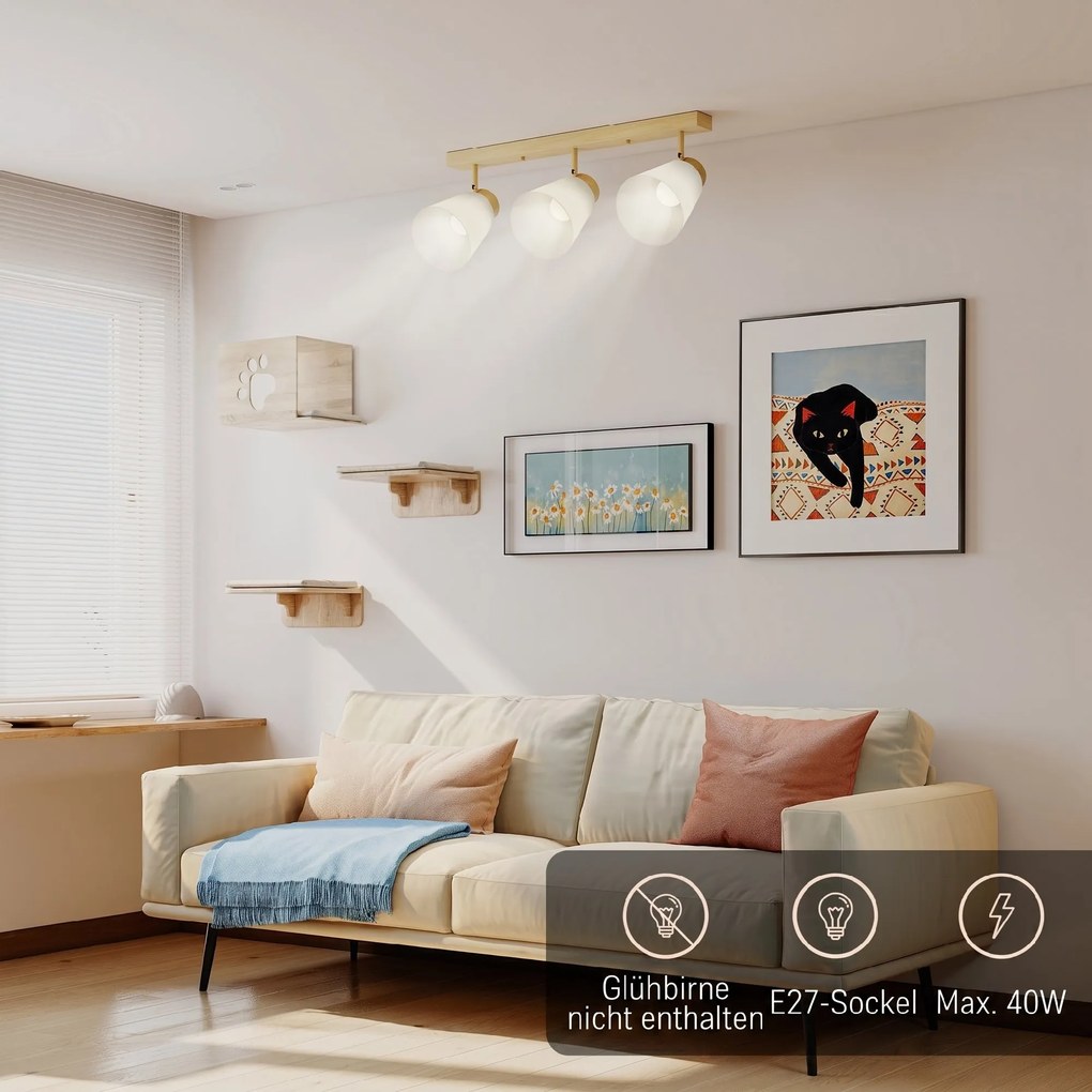 HOMCOM Candelabru de tavan cu 3 puncte de lumină reglabile la 90° și socluri E27, culoare lemn | Aosom Romania