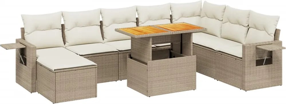 vidaXL Set canapele de grădină, 9 piese, cu perne, bej, poliratan