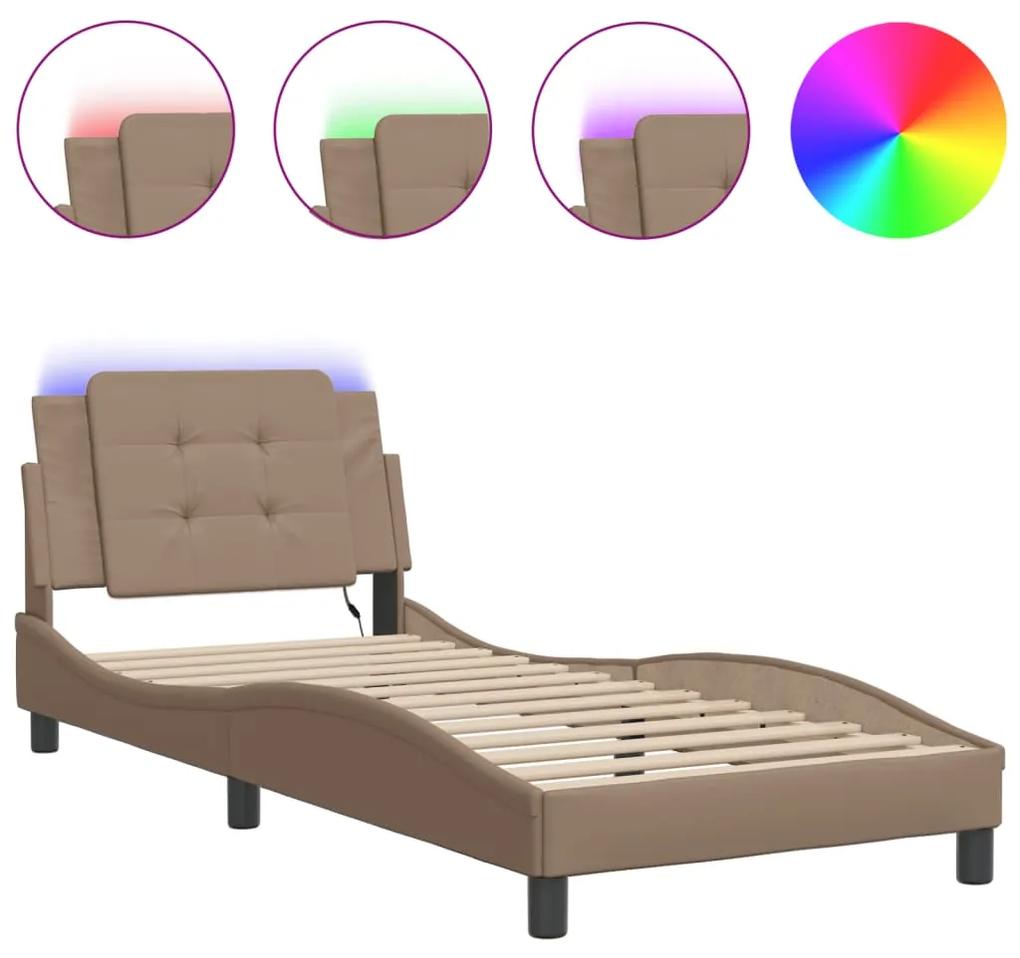 3214072 vidaXL Cadru de pat cu lumini LED cappuccino 80x200 cm piele ecologică