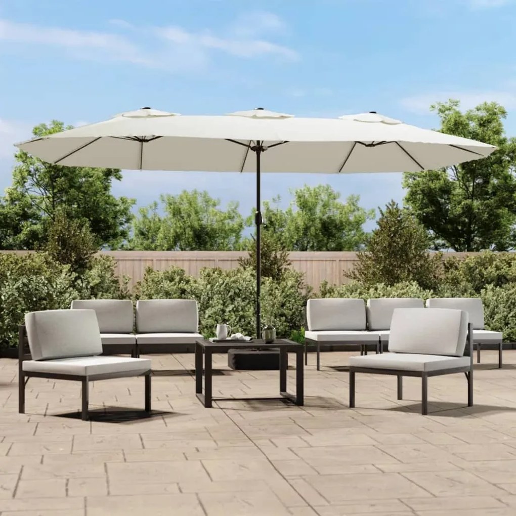 vidaXL Umbrelă de grădină cu două capete/LED, alb nisipiu, 449x265 cm