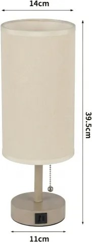 Brilagi - Lampă de masă TABLON cu port USB, 1xE27/25W/230V, bej/crem
