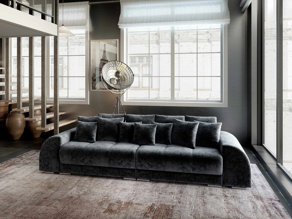 Canapea extensibilă dumonde cu 2 lăzi de depozitare si sezut confortabil din spuma high-density, Verona Euphoria Grafit 310x100 cm