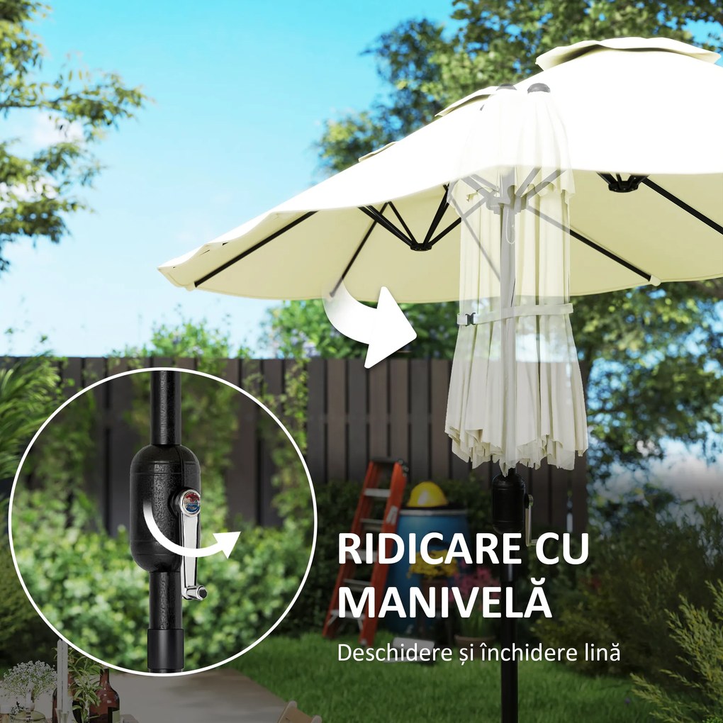 Outsunny Umbrelă Dublă de Grădină 3x1.5 m, Umbrelă de Exterior cu Sac de Nisip, Anti UV 50+, Bej | Aosom Romania
