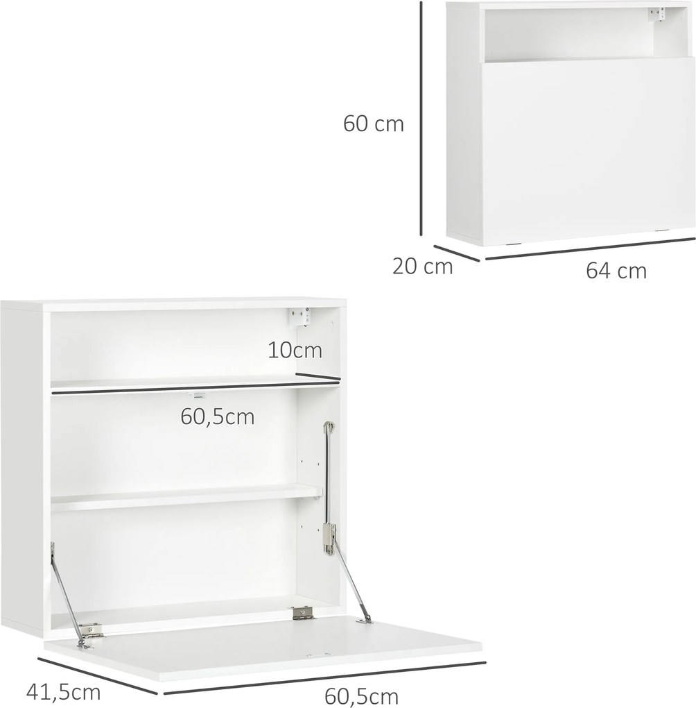 HOMCOM Birou suspendat birou de perete cu tavă pliabilă și 3 compartimente - 64 x 20 x 60 cm - alb | Aosom Romania