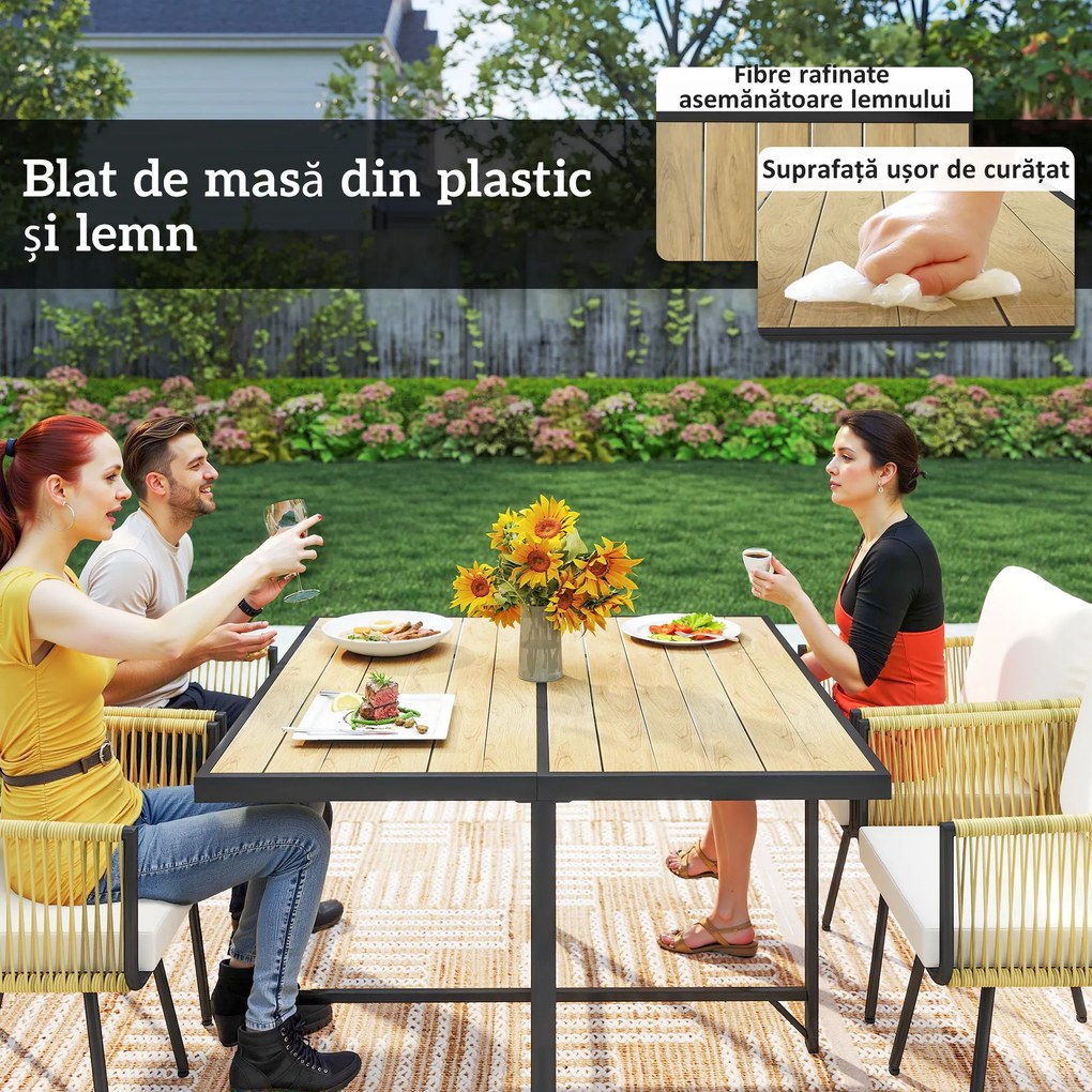 Outsunny Set de Grădină 5 Piese cu Masă din Lemn-Plastic | Aosom Romania