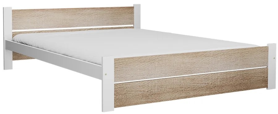 Pat dublu Culoare alb/stejar sonoma, IKAROS DOUBLE 180 x 200 cm Saltele: Fara saltea, Somiera pat: Cu lamele curbate