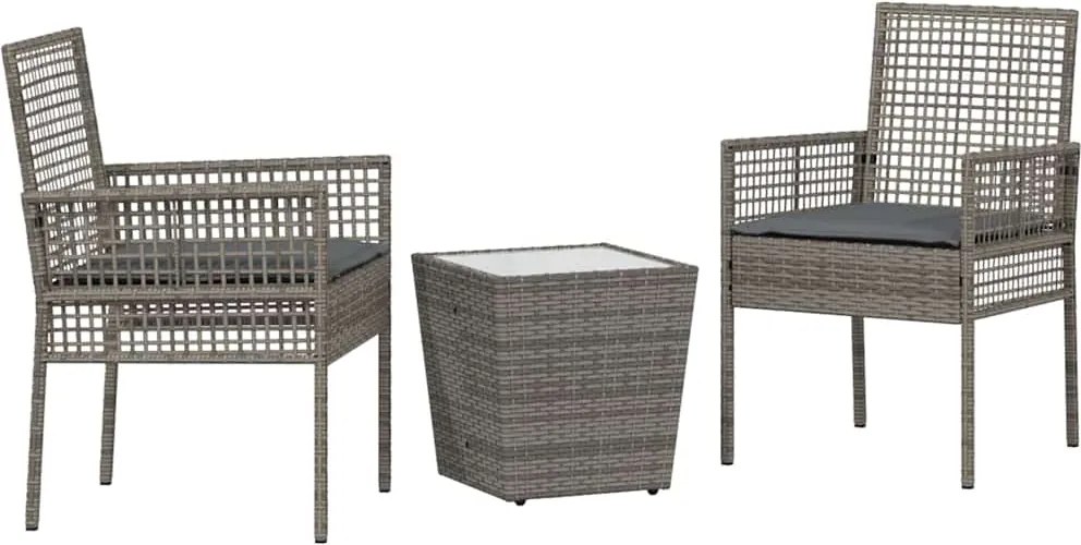 vidaXL Set Bistro de Grădină 3 pcs Gri poliratan