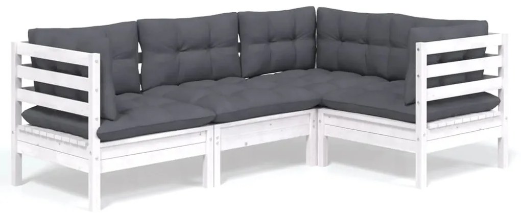 3096371 vidaXL Set mobilier grădină cu perne, 4 piese, alb, lemn de pin