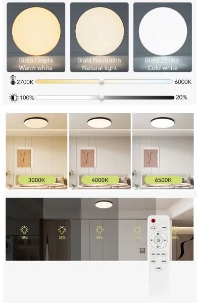 Plafonieră LED dimabilă LED/50W/230V 3000-6500K d. 50 cm negru + telecomandă