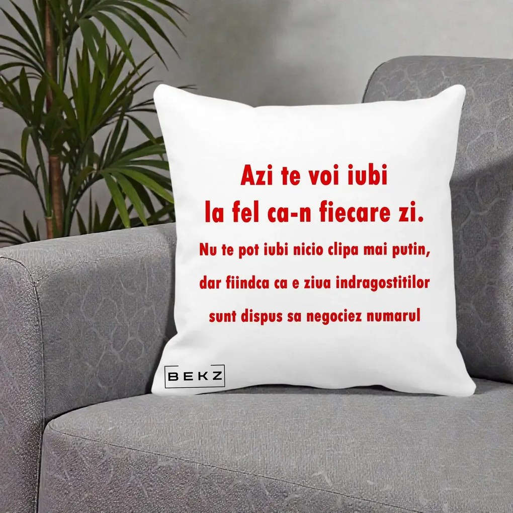 Cadou pentru Iubita - Perna Personalizata Azi Te Voi Iubi, 40x40 cm, Alba Mata, Husa Detasabila, Perna Inclusa, BEKZ®