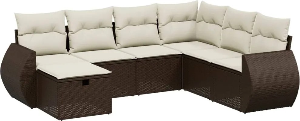 vidaXL Set canapele de grădină cu perne, 7 piese, maro, poliratan