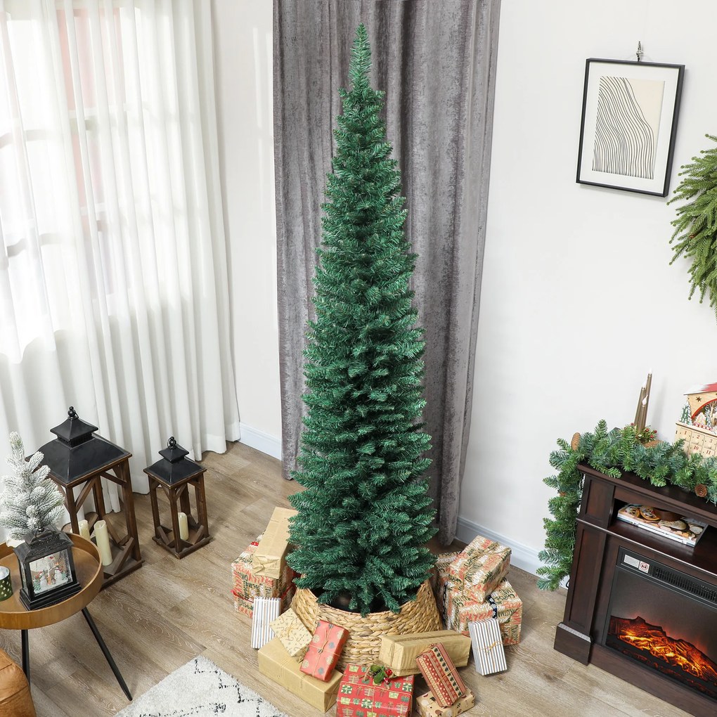 HOMCOM Brad de Crăciun artificial Slim 210 cm cu 401 ramuri, model brad, bază din plastic, verde | Aosom Romania