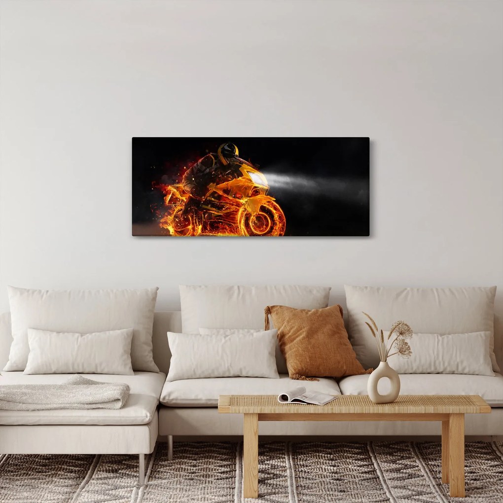 Tablou - Motociclist cu flăcări (120x50 cm)
