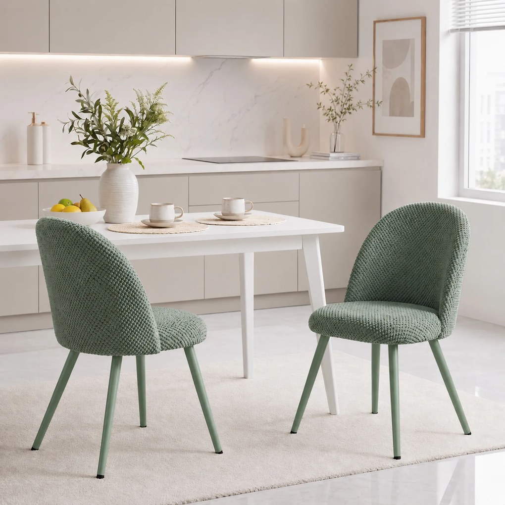 HOMCOM Set 2 Scaune pentru Dining din Catifea cu Șezut Tapițat, Verde Închis | Aosom Romania