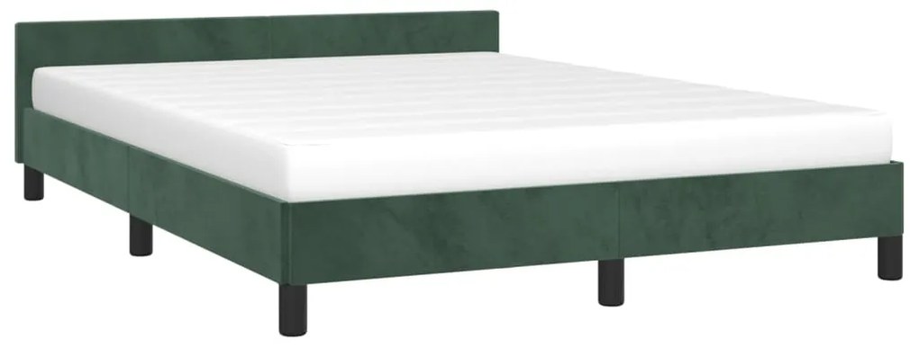 Cadru de pat cu tablie, verde inchis, 140x190 cm, catifea Verde, 140 x 190 cm