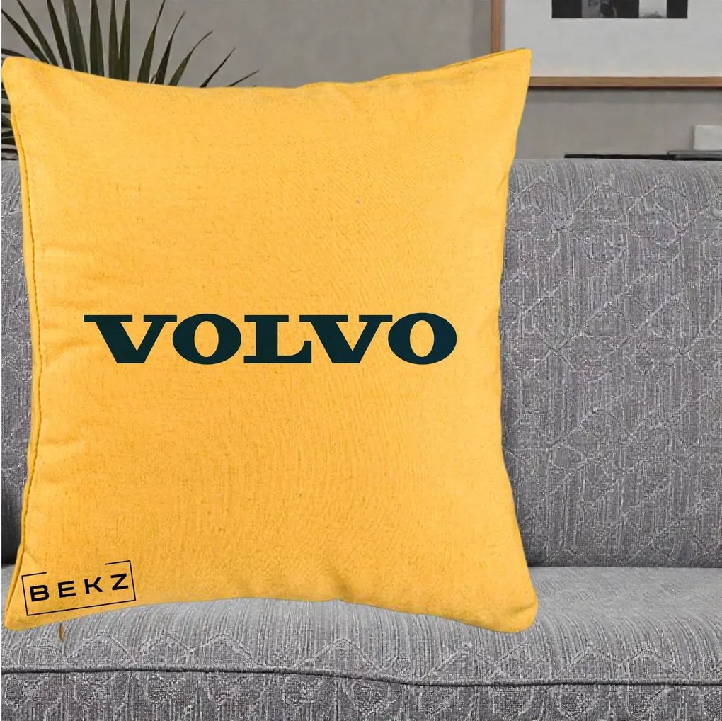 Perna Personalizata cu emblema Volvo, 40x40 cm, Galben, Husa Detasabila, Perna Inclusa, BEKZ®