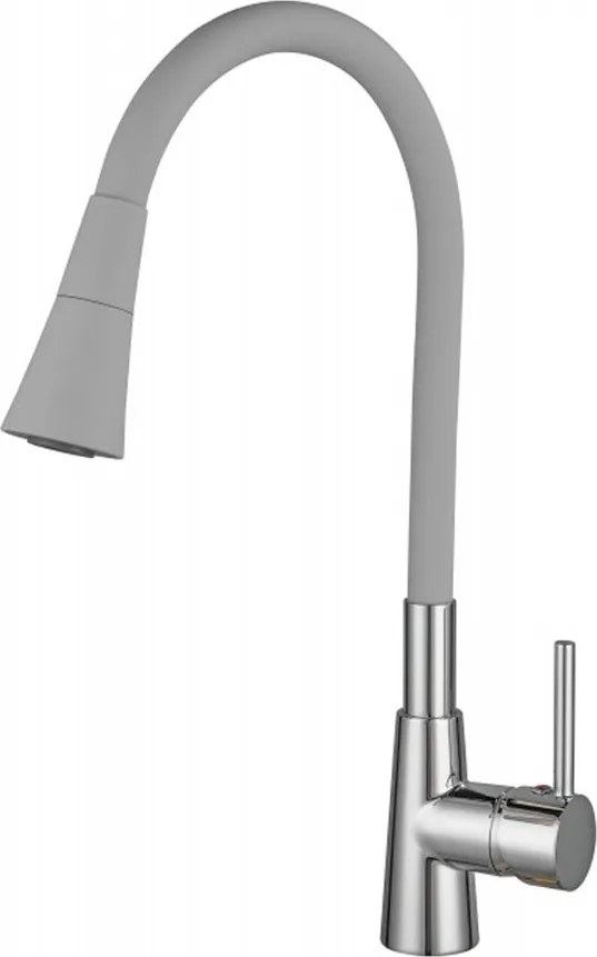 Baterie bucatarie cu pipa flexibila Inter Ceramic Havana finisaj crom lucios-gri mat cu 2 functii