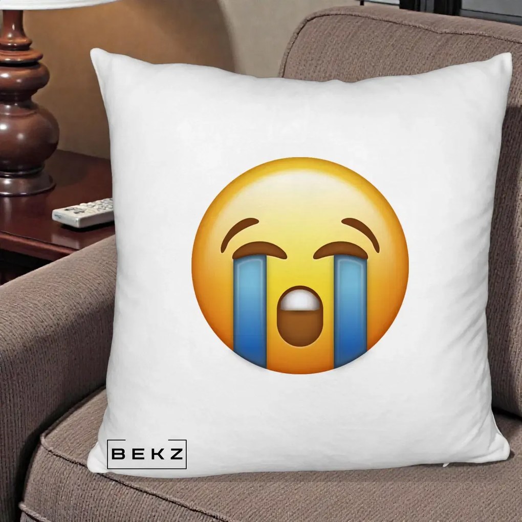 Perna Decorativa Emoji Plange, 40x40 cm, Alb Pufos, Husa Detasabila, Perna Inclusa, BEKZ®