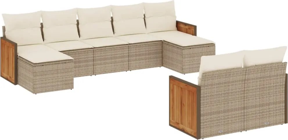 vidaXL Set canapele de grădină, 9 piese, cu perne, bej, poliratan