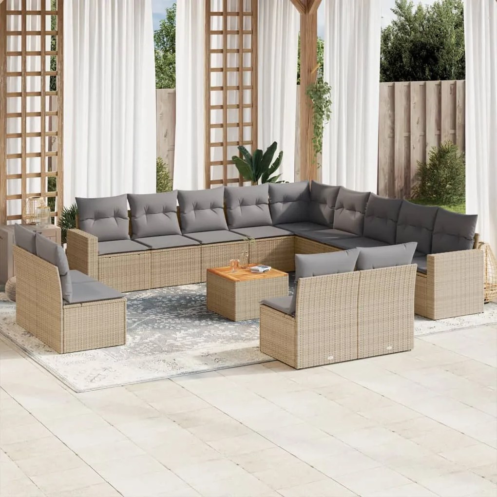 vidaXL Set canapele de grădină, 14 piese, cu perne, bej, poliratan