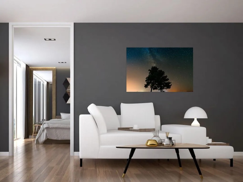 Tablou cu cerul nocturn și copaci (90x60 cm)