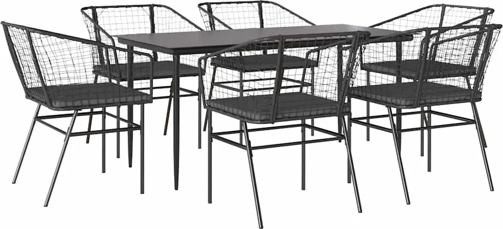 vidaXL Set de sufragerie de grădină 7 piese neagră sticlă polirattan