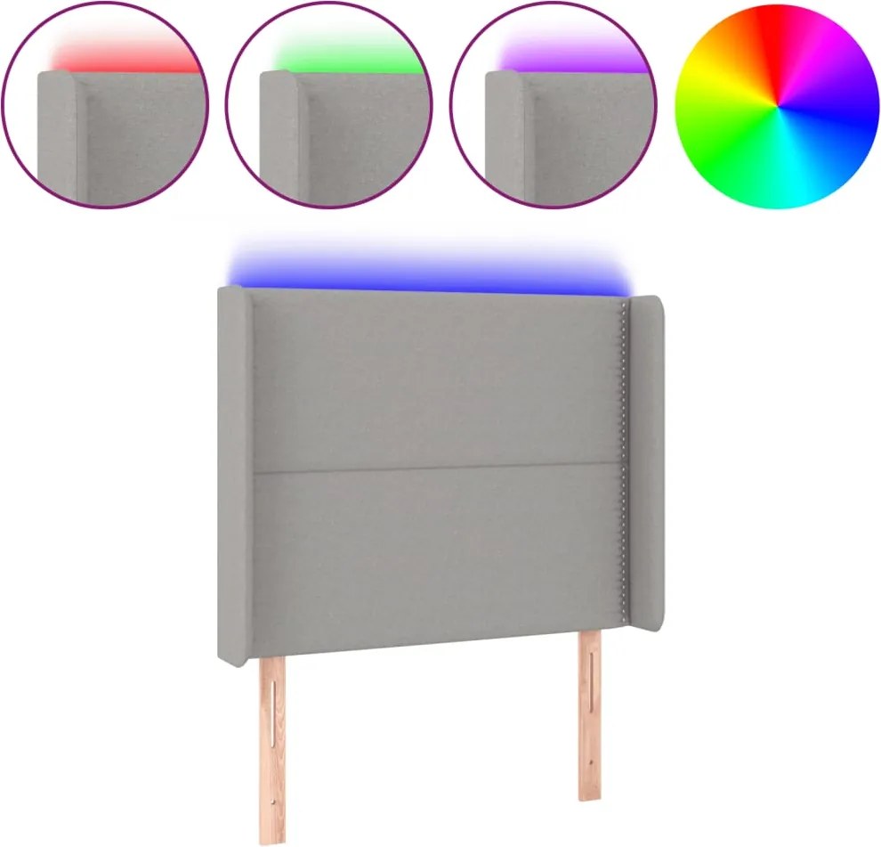 vidaXL Tăblie de pat cu LED, gri deschis, 93x16x118/128 cm, textil