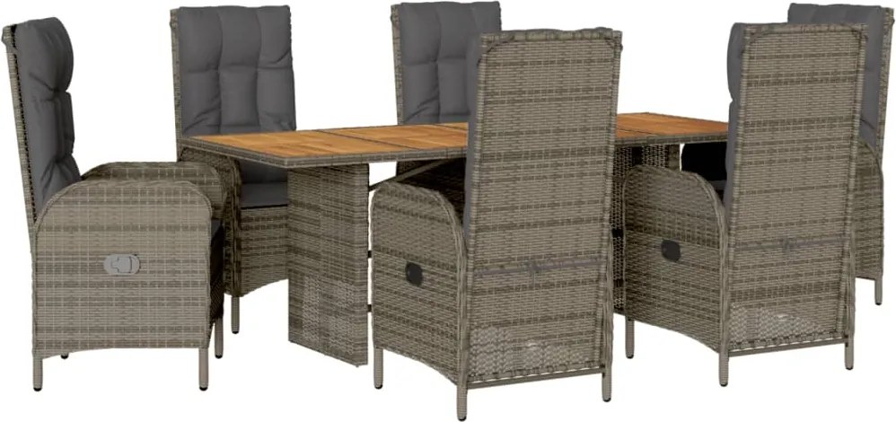 vidaXL Set mobilier de grădină cu perne, 7 piese, gri, poliratan