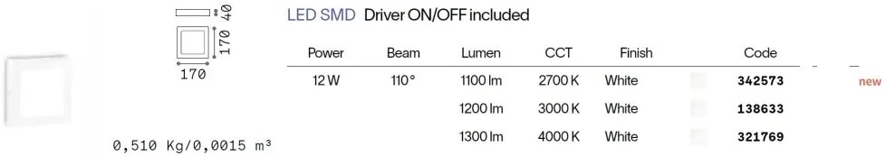 Plafoniera LED perete/tavan Universal pl d17 square 2700k